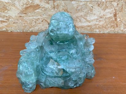 null CONTEMPORARY SCHOOL 

Buddha in hard stone carved in green color. 

Height 17...