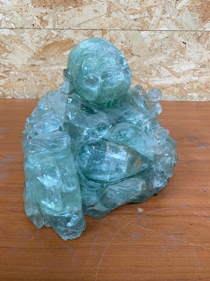 null CONTEMPORARY SCHOOL 

Buddha in hard stone carved in green color. 

Height 17...