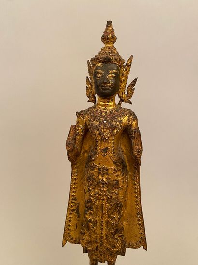 null THAILANDE, Ratanakosin - Fin XIXe siècle

Statuette de bouddha en bronze laqué...