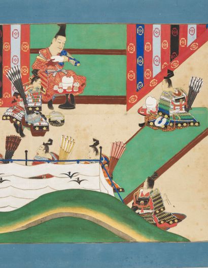  JAPAN - EDO period (1603 - 1868) 
Three e-maki scrolls, ink, colors and gold on...