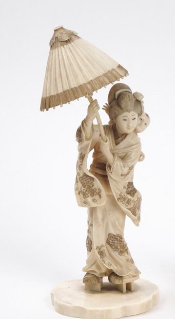 null JAPAN - MEIJI period (1868 - 1912)

Ivory Okimono, young woman opening a parasol,...