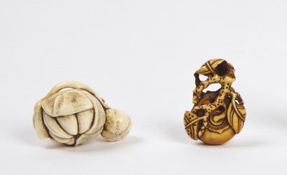 null JAPAN - 19th century

Ivory netsuke, two mikan on a branch, one partly peeled...