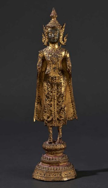 null THAILANDE, Ratanakosin - Fin XIXe siècle

Statuette de bouddha en bronze laqué...