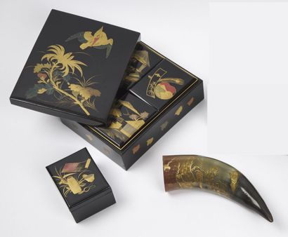 JAPAN - 20th century 
Black lacquer box with...