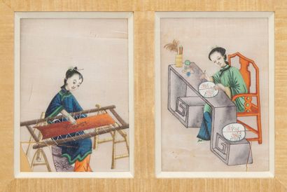 null CHINE, Canton - XIXe siècle

Ensemble de sept gouaches sur papier de riz représentant...