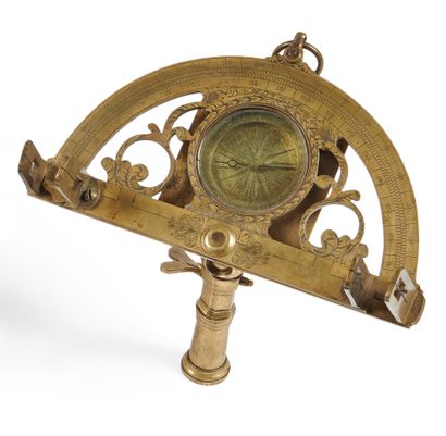 null Graphometer with pinnules on a socket set with a compass, pierced with scrolls,...