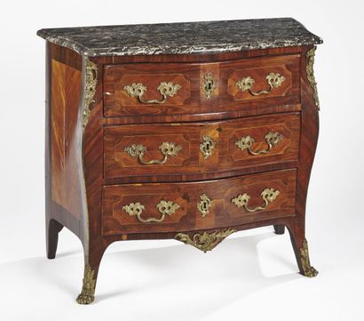 null A violet wood chest of drawers with three drawers, the top in grey Sainte-Anne...