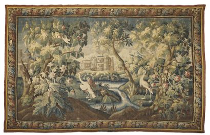null FELLETIN, XVIIIe siècle 

Tapisserie en laine et soie à décor de deux échassiers...
