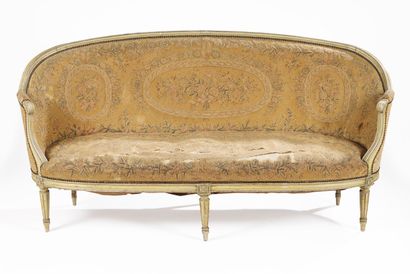 null Suite of six armchairs, two bergères and a sofa in moulded and painted beech,...
