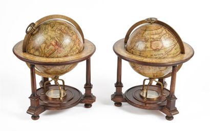 null Nice pair of terrestrial and celestial table globes in the taste of the beginning...