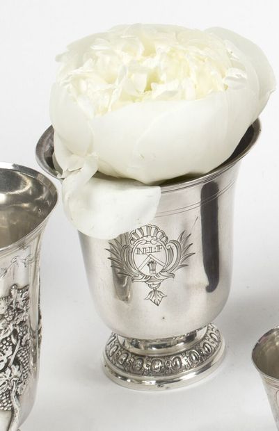A plain silver tulip tipple standing on a...