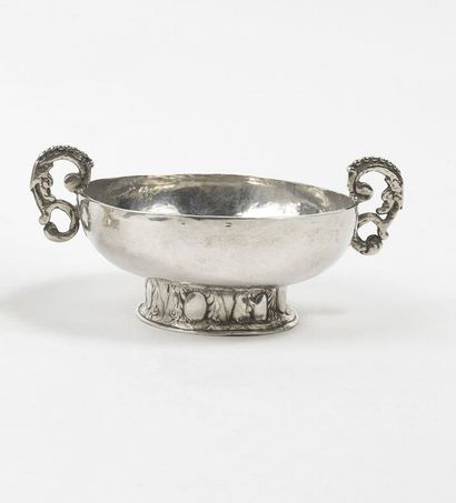 A silver wedding cup, the base decorated...