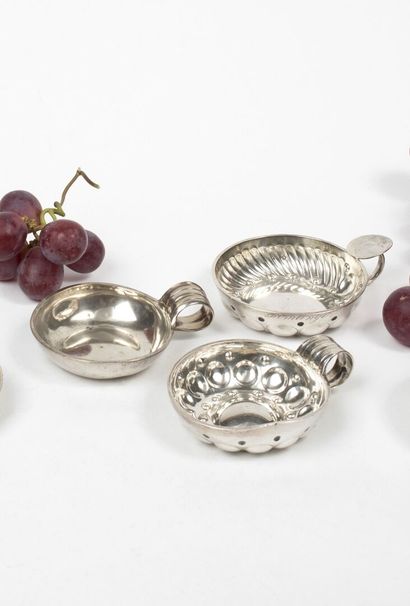 SET of three silver wine cups, 
one plain...