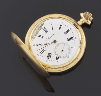 null Pocket watch of soap in yellow gold 750 thousandths plain, white enamelled dial,...