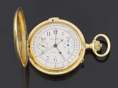 null Pocket watch in plain yellow gold 750 thousandths, white enamelled dial, Arabic...