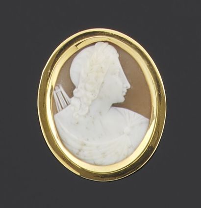 null PENDANT in yellow gold 750 thousandths decorated in the center of a cameo shell...