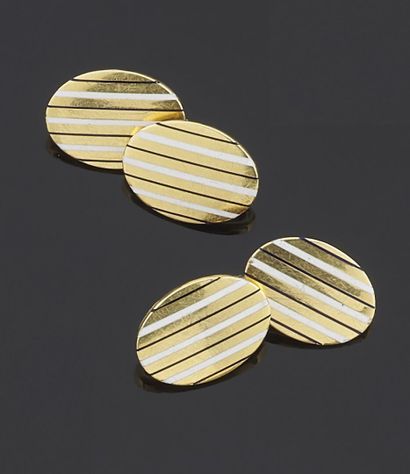 null PAIR OF BUTTONS OF HANDLE in yellow gold 750 thousandths, the ends of oval form...