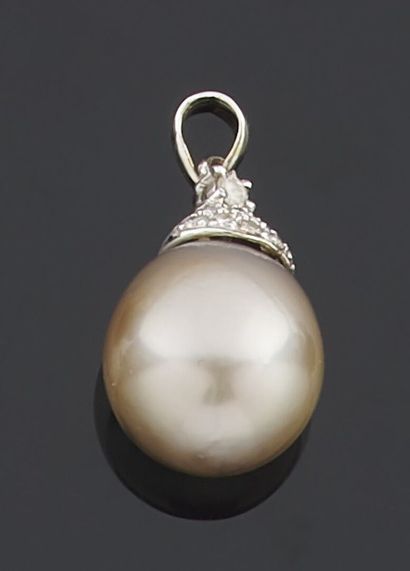 null PENDANT in white gold 750 thousandths decorated with a grey pearl of culture....