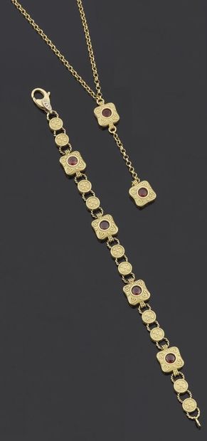 null NECKLACE and bracelet articulated in yellow gold 750 thousandths decorated with...