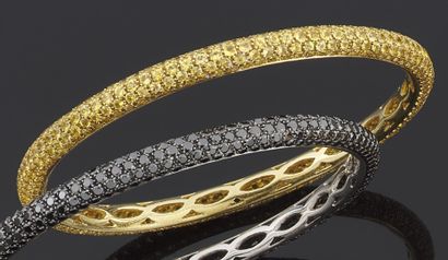 null BRACELET rigid jonc in yellow gold 750 thousandths entirely paved with yellow...