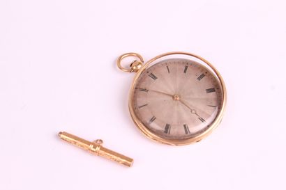 null Pocket watch in yellow gold 750 thousandths, the guilloche bottom, grey enamelled...
