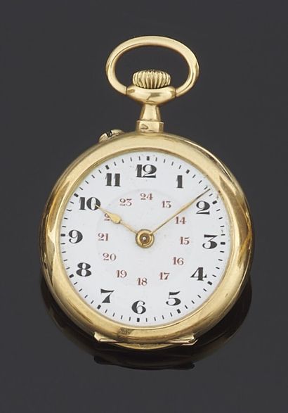 null Yellow gold collar WATCH 750 thousandth, the guilloche bottom, white enamelled...