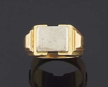 null RING "signet ring" in gold 750 thousandth of several tones, the center decorated...