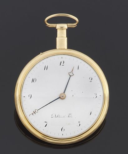 null Pocket watch in yellow gold 750 thousandths, the plain bottom, white enamelled...