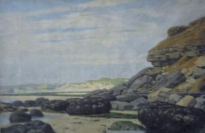 ATELIER Etienne de MARTENNE (1868-1920) Paysage au bord de mer. Huile sur toile monogrammée...