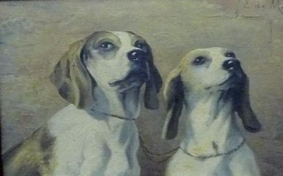 ATELIER Etienne de MARTENNE (1868-1920) Deux chiens. Huile sur toile monogrammée...