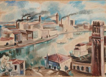 Henry de WAROQUIER (Paris 1881 - 1970 Paris) Vue du Canal de Murano près de Venise...