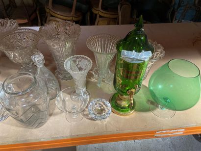 null Important lot de verrerie, vases, coupes, cendriers en verres taillés.

(en...
