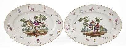 null FRANKENTHAL

Two oval dishes with wickerwork motifs in relief, with polychrome...