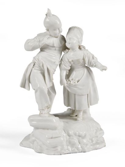 null HÖCHST 

A white enamelled porcelain group with two figures representing a Chinese...