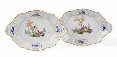 MEISSEN 
Two oval porcelain dishes with polychrome...