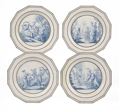 null SÈVRES

Four dodecagonal plates in fine earthenware with blue monochrome decoration...