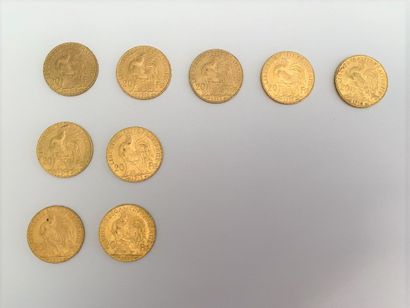 null *9 pièces de 20 francs or au coq : 

- 7 pièces de 1913

- 2 pièces de 1911

Poids...