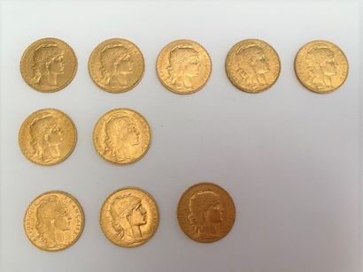 null *10 pièces de 20 francs or au coq : 

- 7 pièces de 1909

- 3 pièces de 1910

Poids...