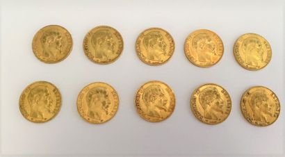 null *10 pièces de 20 francs or Napoléon III tête nue, 1860.

Poids : 64,2 g 



Frais...