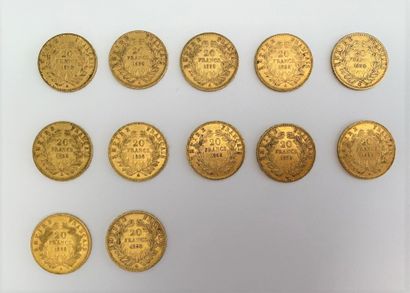 null *12 pièces de 20 francs or Napoléon III tête nue, 1858

Poids : 77 g 



Frais...