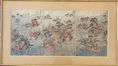 null JAPON

Estampe japonaise scindé en trois parties à décor d'une bataille navale....