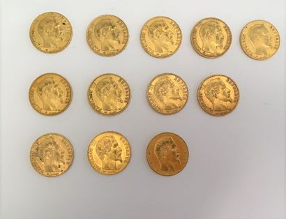 null *12 pièces de 20 francs or, Napoléon III tête nue : 

- 9 pièces de 1859

-...