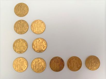 null *10 pièces de 20 francs or, IIIe République : 

- 1 pièce de 1889.

- 2 pièces...