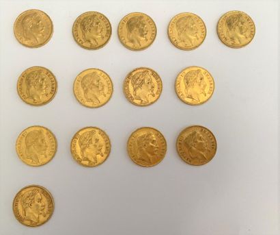 null *14 pièces de 20 francs or, Napoléon III tête laurée : 

- 9 pièces de 1868.

-...