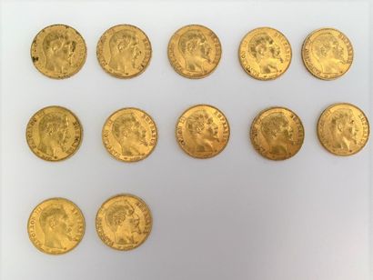 null *12 pièces de 20 francs or Napoléon III tête nue, 1858

Poids : 77 g 



Frais...
