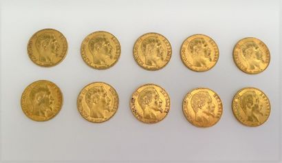 null *10 pièces de 20 francs or Napoléon III tête nue, 1854.

Poids : 64,2 g 



Frais...