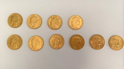 null *10 pièces de 20 francs or au coq : 

- 4 pièces de 1905

- 6 pièces de 1906

Poids...