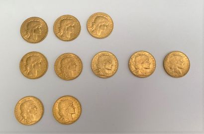 null *10 pièces de 20 francs or au coq : 

- 3 pièces de 1911

- 7 pièces de 1914

Poids...