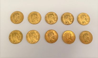 null *10 pièces de 20 francs or Napoléon III tête nue, 1857

Poids : 64,3 g 



Frais...