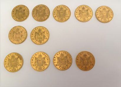 null *11 pièces de 20 francs or, Napoléon III tête laurée : 

- 7 pièces de 1862

-...